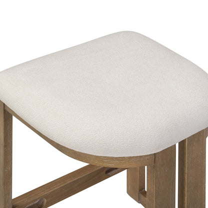 Barrel Wooden Backless Bar Stool Light Brown Set of 3
