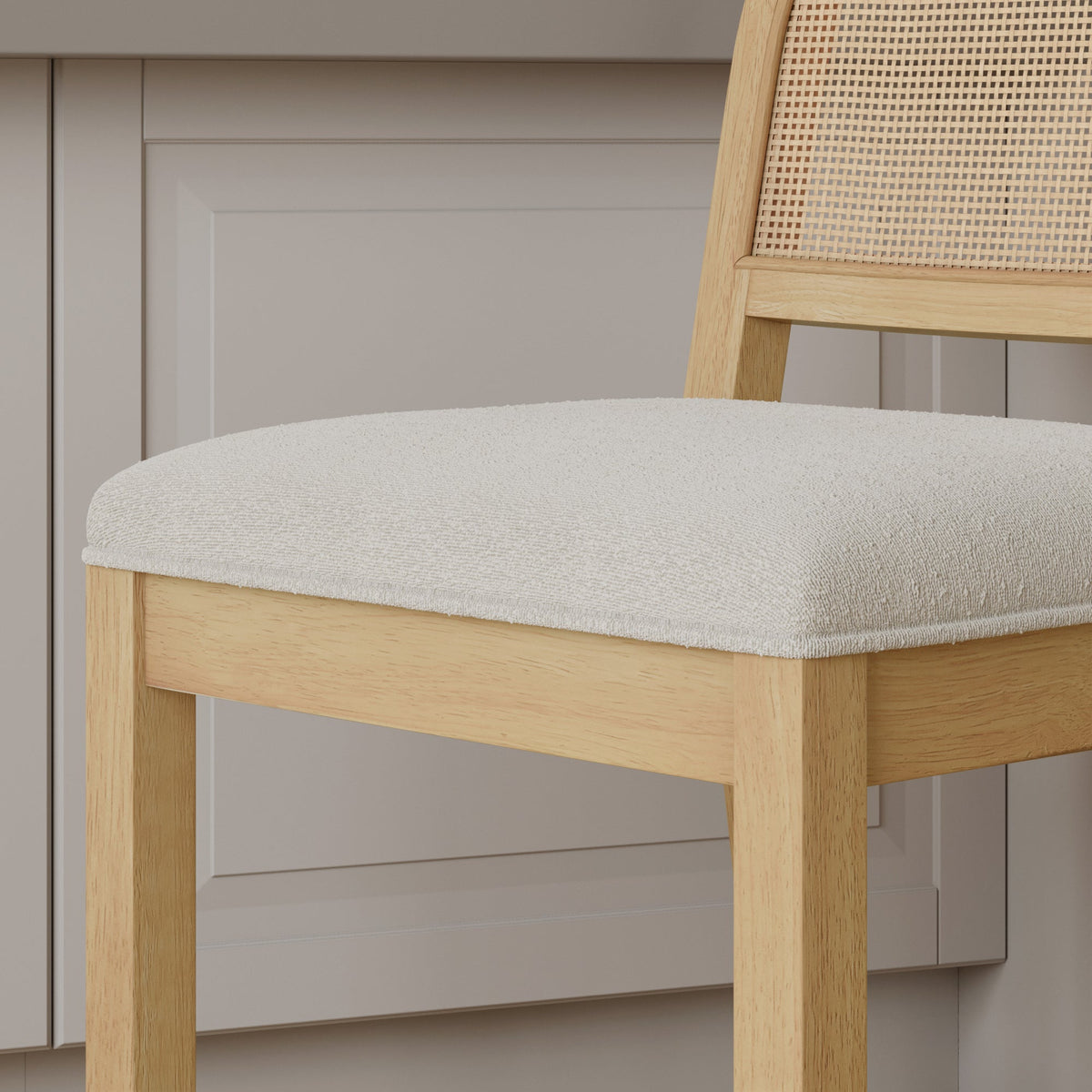 Boucle & Rattan Dining Chair Warm Pine