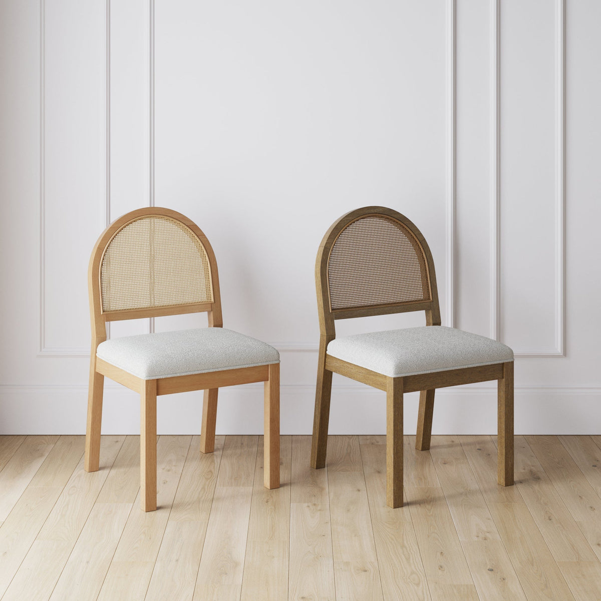 Boucle & Rattan Dining Chair Warm Pine