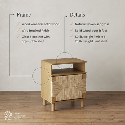 Boho Seagrass & Wood Storage Nightstand