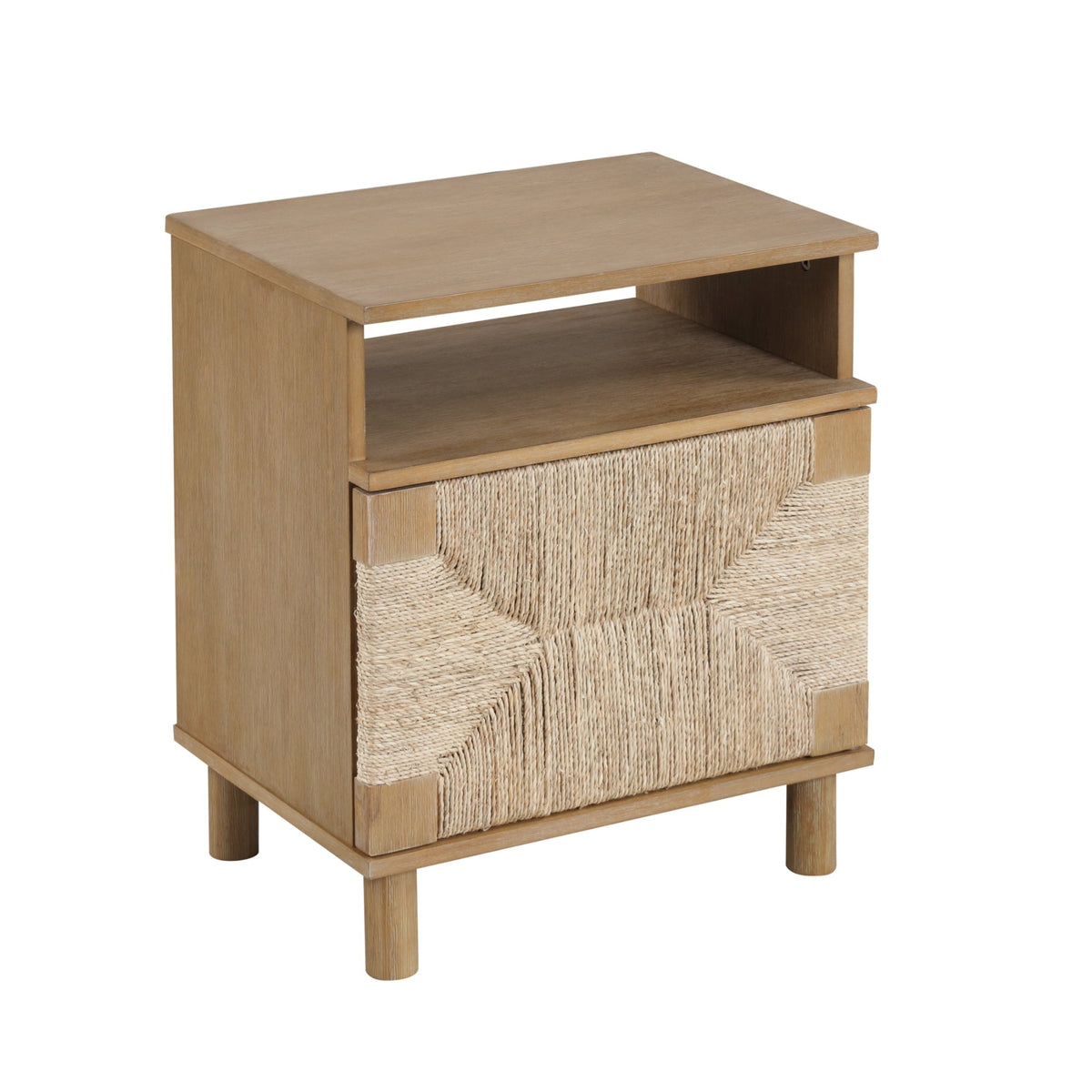 Boho Seagrass & Wood Storage Nightstand