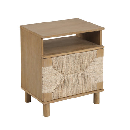 Boho Seagrass & Wood Storage Nightstand