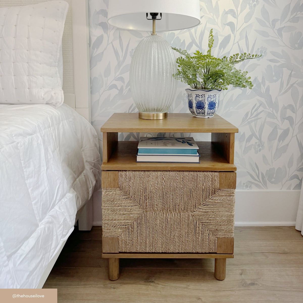 Boho Seagrass & Wood Storage Nightstand