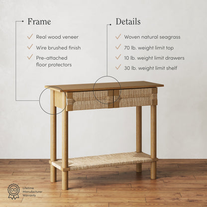 Boho Seagrass & Wood Console Table