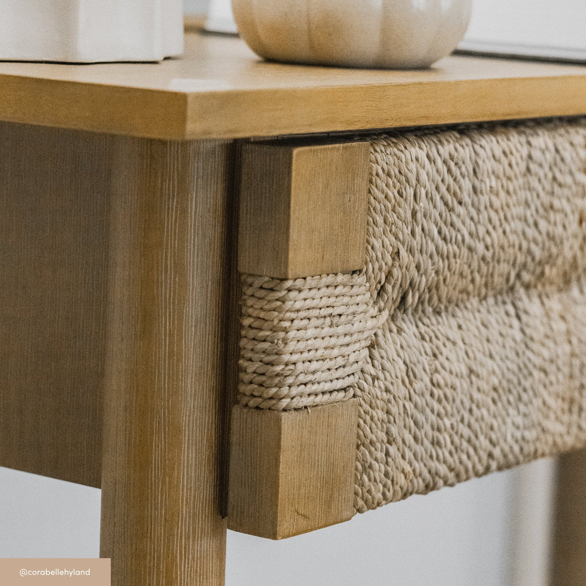 Boho Seagrass & Wood Console Table