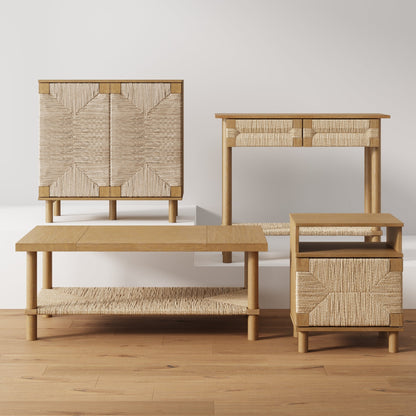 Boho Seagrass & Wood Console Table