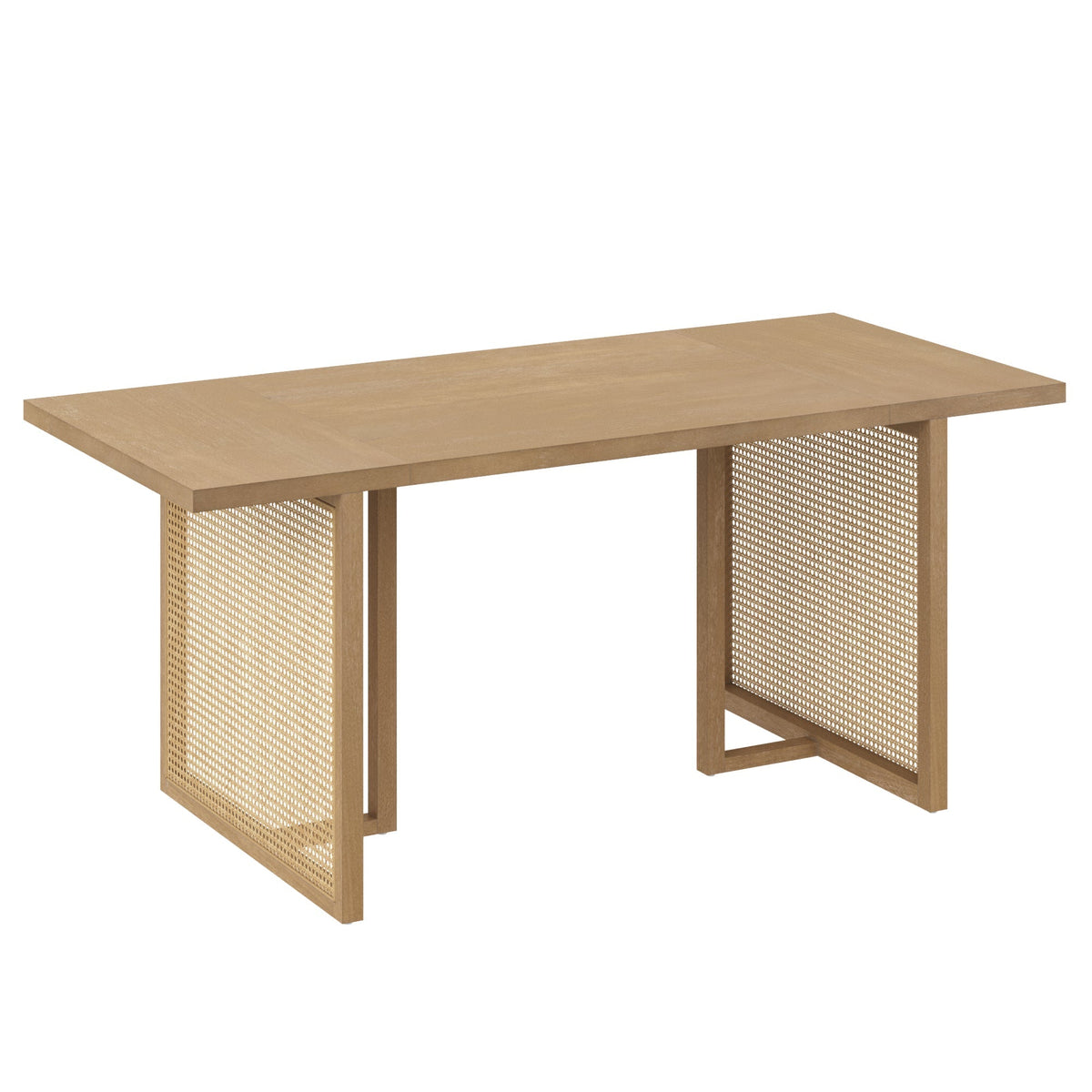 Bohemian Natural Wood & Rattan Dining Table Light Brown
