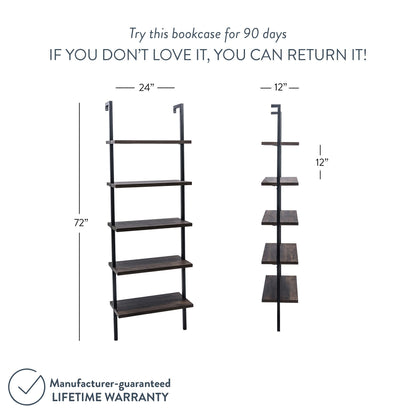 5-Shelf Ladder Wall Bookshelves Nutmeg (Set of 2)