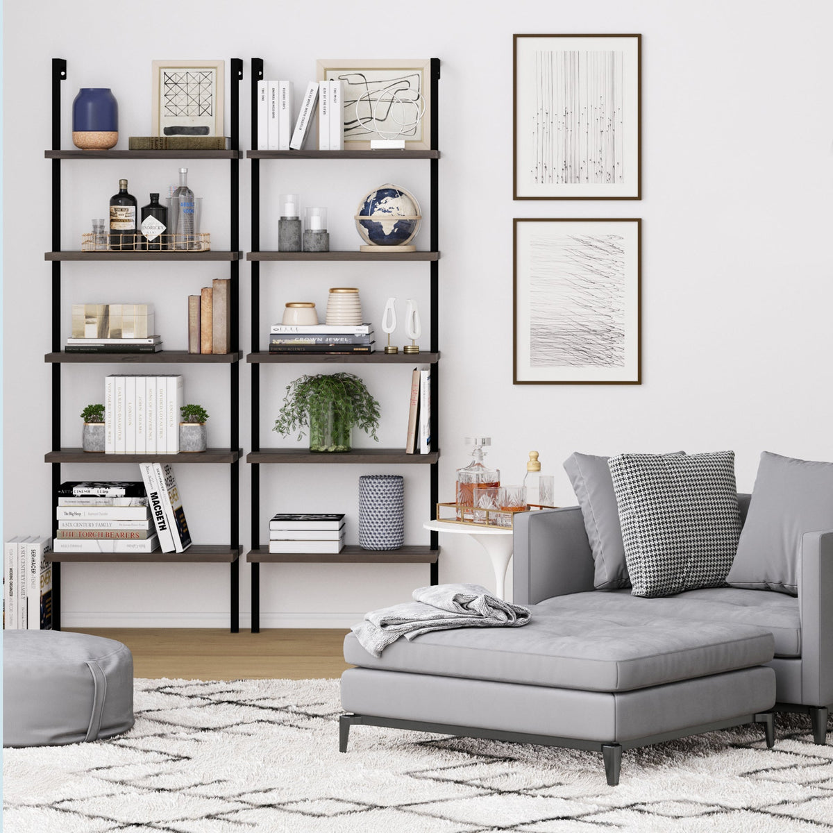 5-Shelf Ladder Bookshelf Nutmeg Matte Black