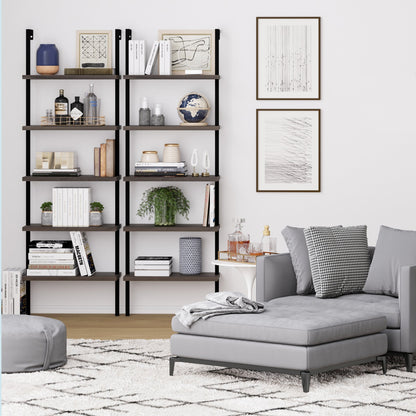 5-Shelf Ladder Bookshelf Nutmeg Matte Black