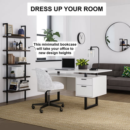 5-Shelf Ladder Bookshelf Nutmeg Matte Black