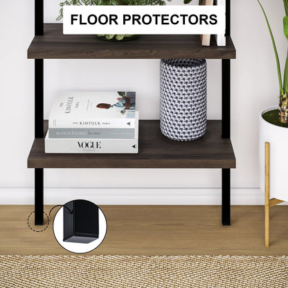 5-Shelf Ladder Bookshelf Nutmeg Matte Black