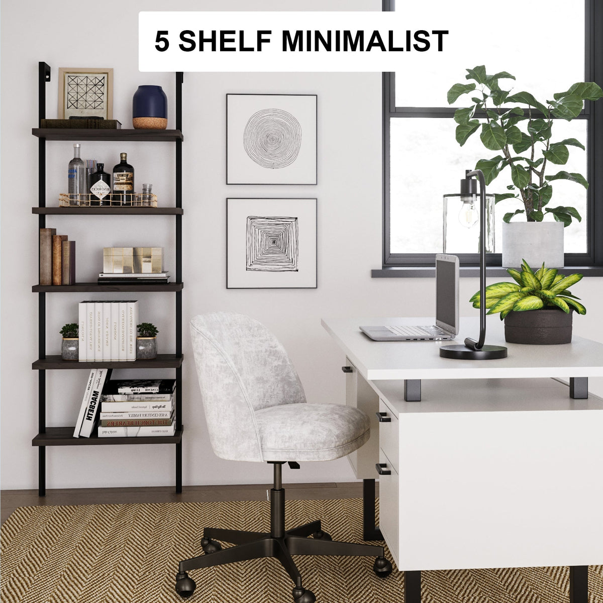 5-Shelf Ladder Bookshelf Nutmeg Matte Black