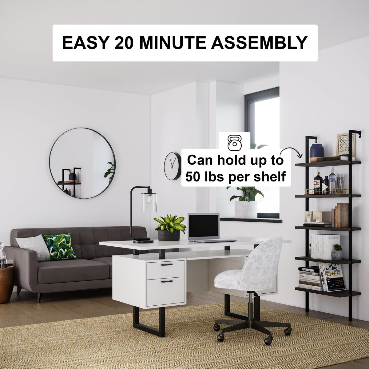 5-Shelf Ladder Bookshelf Nutmeg Matte Black
