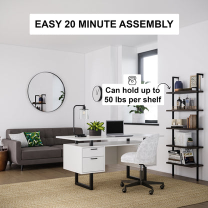 5-Shelf Ladder Bookshelf Nutmeg Matte Black