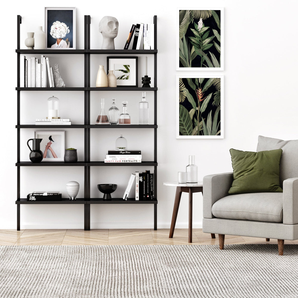 5-Shelf Ladder Bookshelf Black