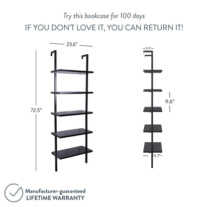 5-Shelf Ladder Bookshelf Black