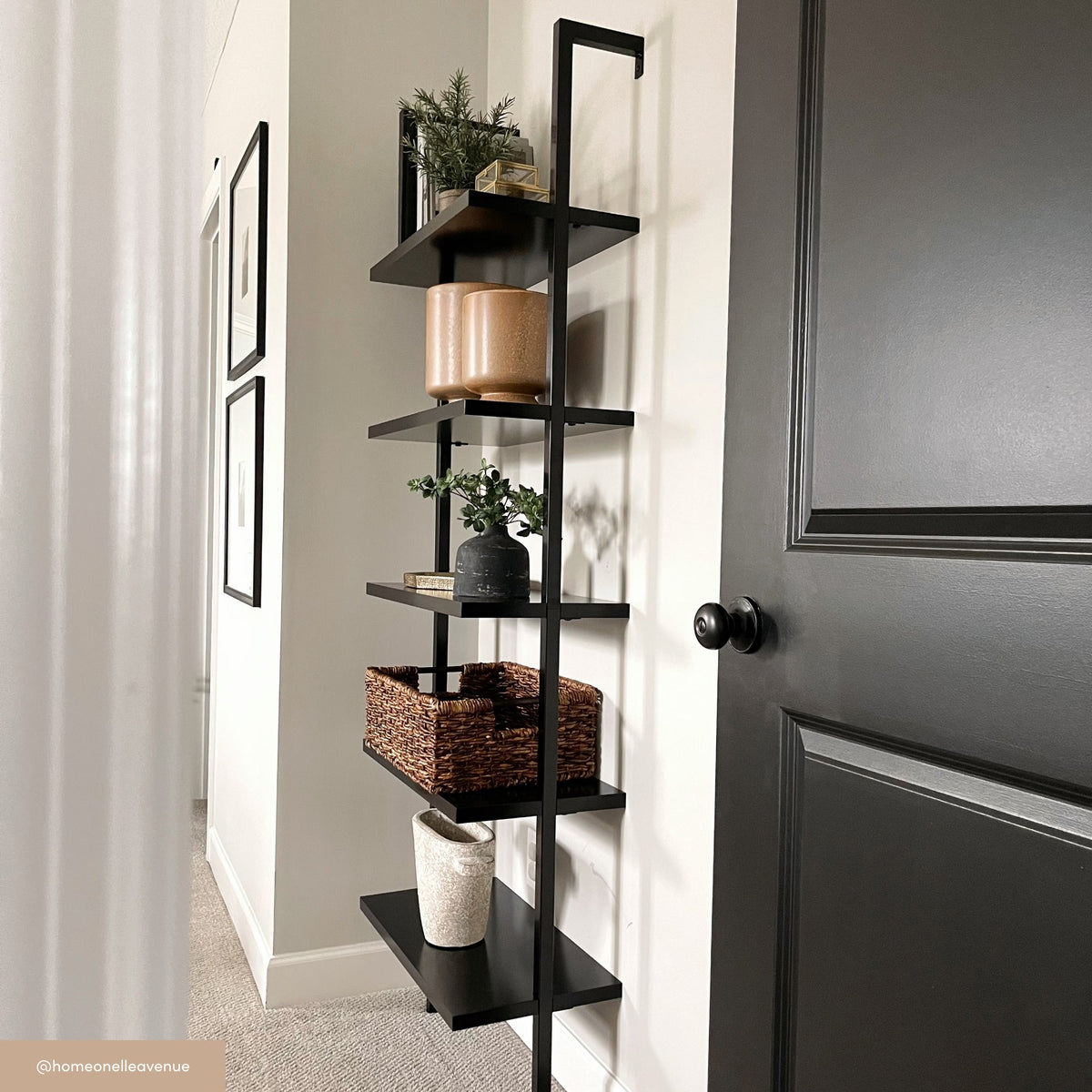 5-Shelf Ladder Bookshelf Black
