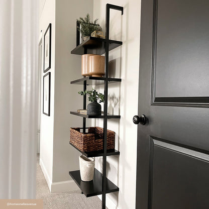 5-Shelf Ladder Bookshelf Black