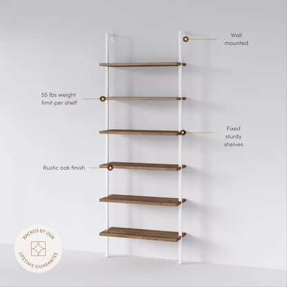 6-Shelf Ladder Bookshelf Oak Matte White