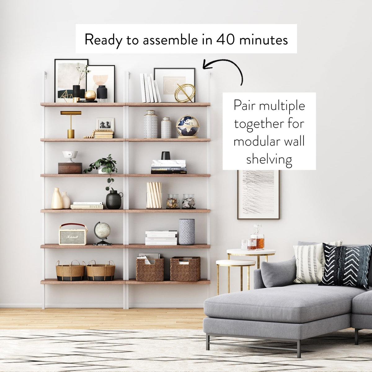 6-Shelf Ladder Bookshelf Oak Matte White