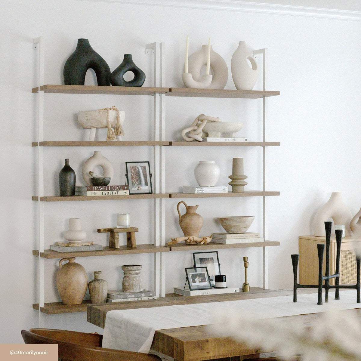 6-Shelf Ladder Bookshelf Oak Matte White