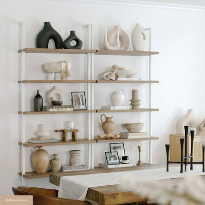 6-Shelf Ladder Bookshelf Oak Matte White