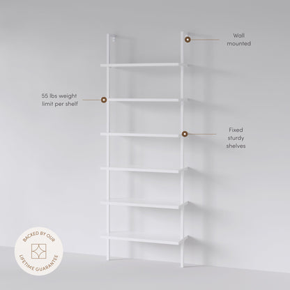 6-Shelf Ladder Bookshelf White