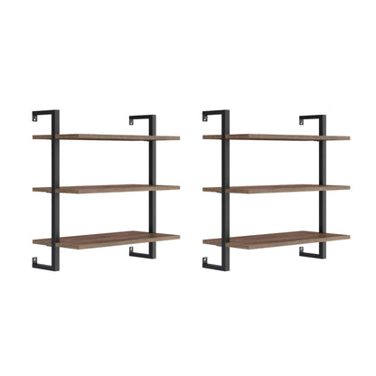 3-Shelf Ladder Bookshelf Oak Matte Black (Set of 2)