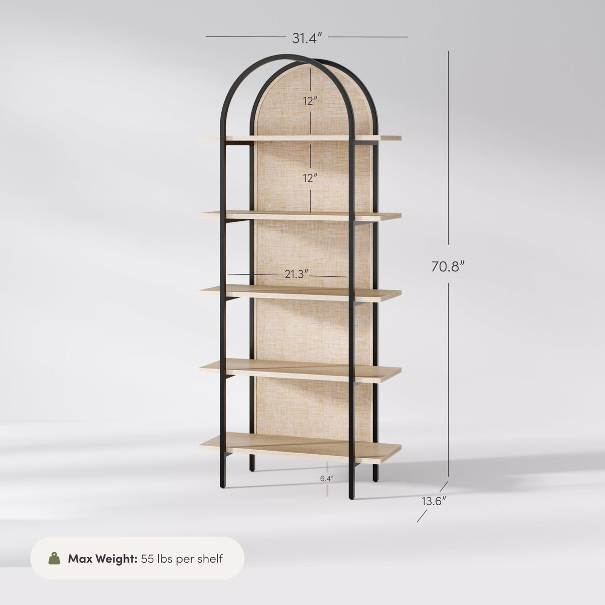 Boho Rattan & Wood Arched Bookshelf