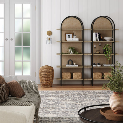 Boho Rattan & Wood Arched Bookshelf