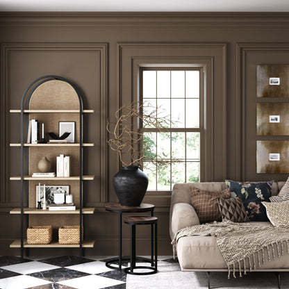 Boho Rattan & Wood Arched Bookshelf