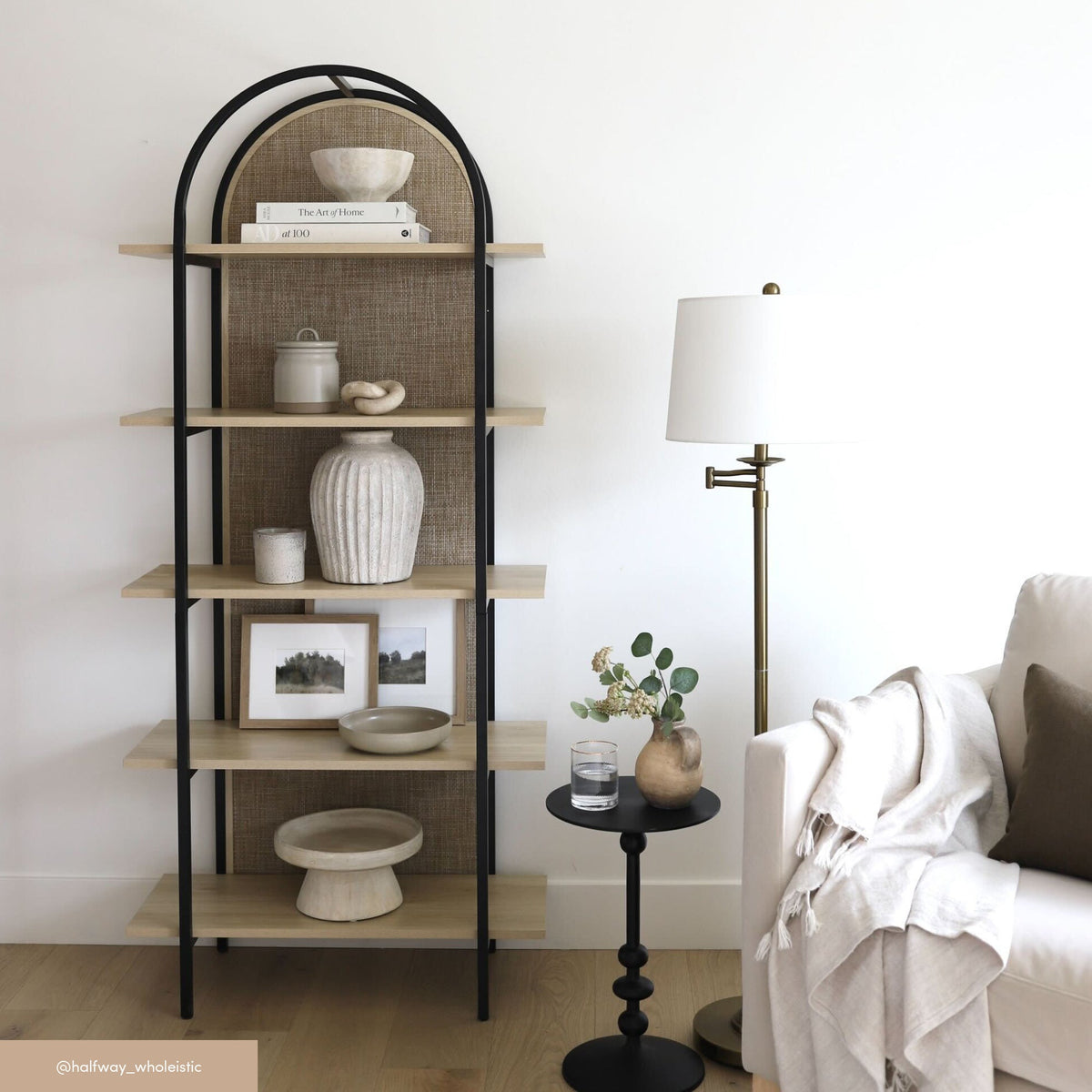 Boho Rattan & Wood Arched Bookshelf