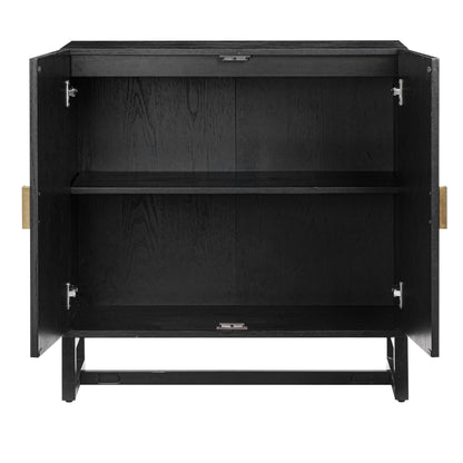 Boho Rattan Arched Door Storage Cabinet Black