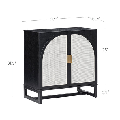Boho Rattan Arched Door Storage Cabinet Black