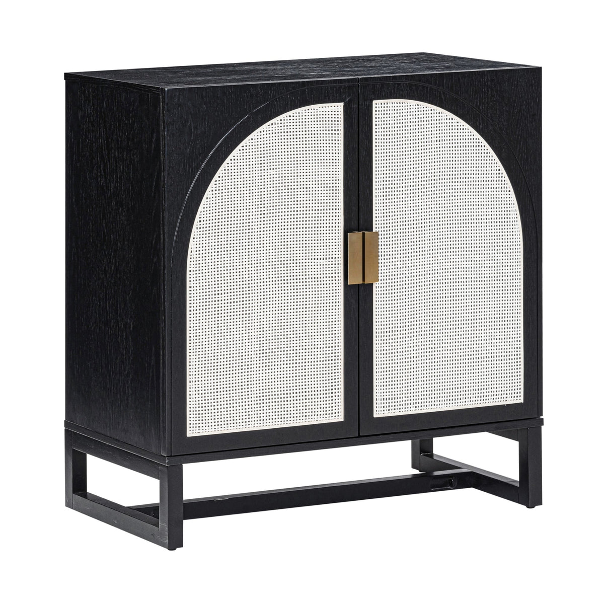 Boho Rattan Arched Door Storage Cabinet Black