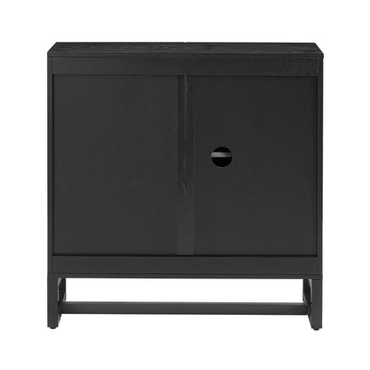 Arched Wooden 2-Door Storage Cabinet Black Rattan