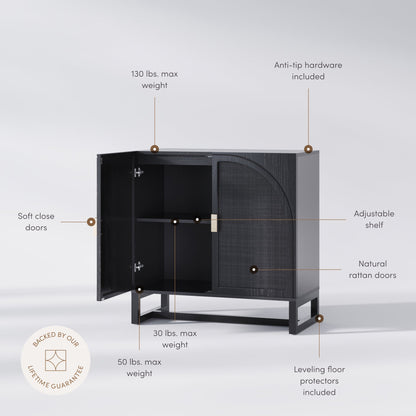 Arched Wooden 2-Door Storage Cabinet Black Rattan
