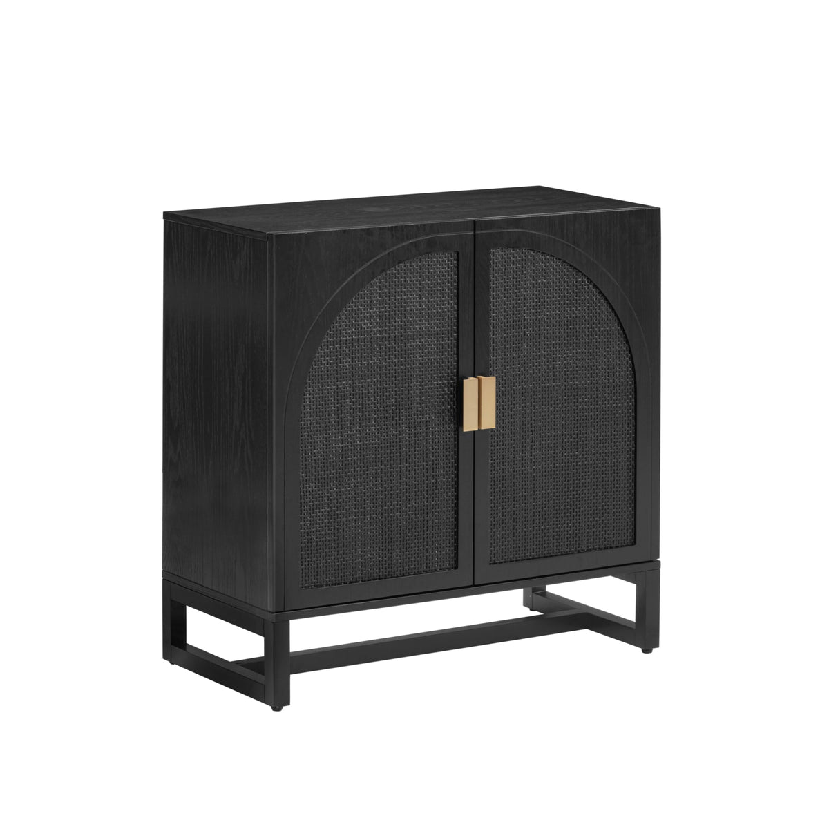 Arched Wooden 2-Door Storage Cabinet Black Rattan