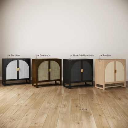 Arched Wooden 2-Door Storage Cabinet Black Rattan