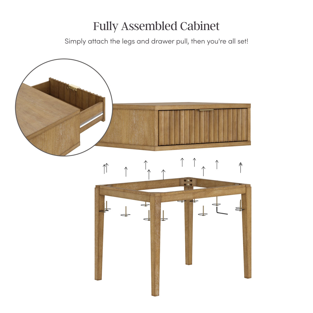 Bohemian Wood Nightstand with Drawer Light Brown