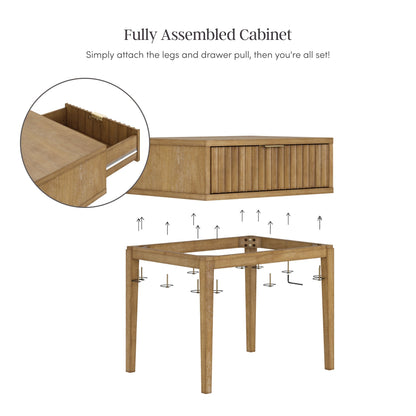 Bohemian Wood Nightstand with Drawer Light Brown