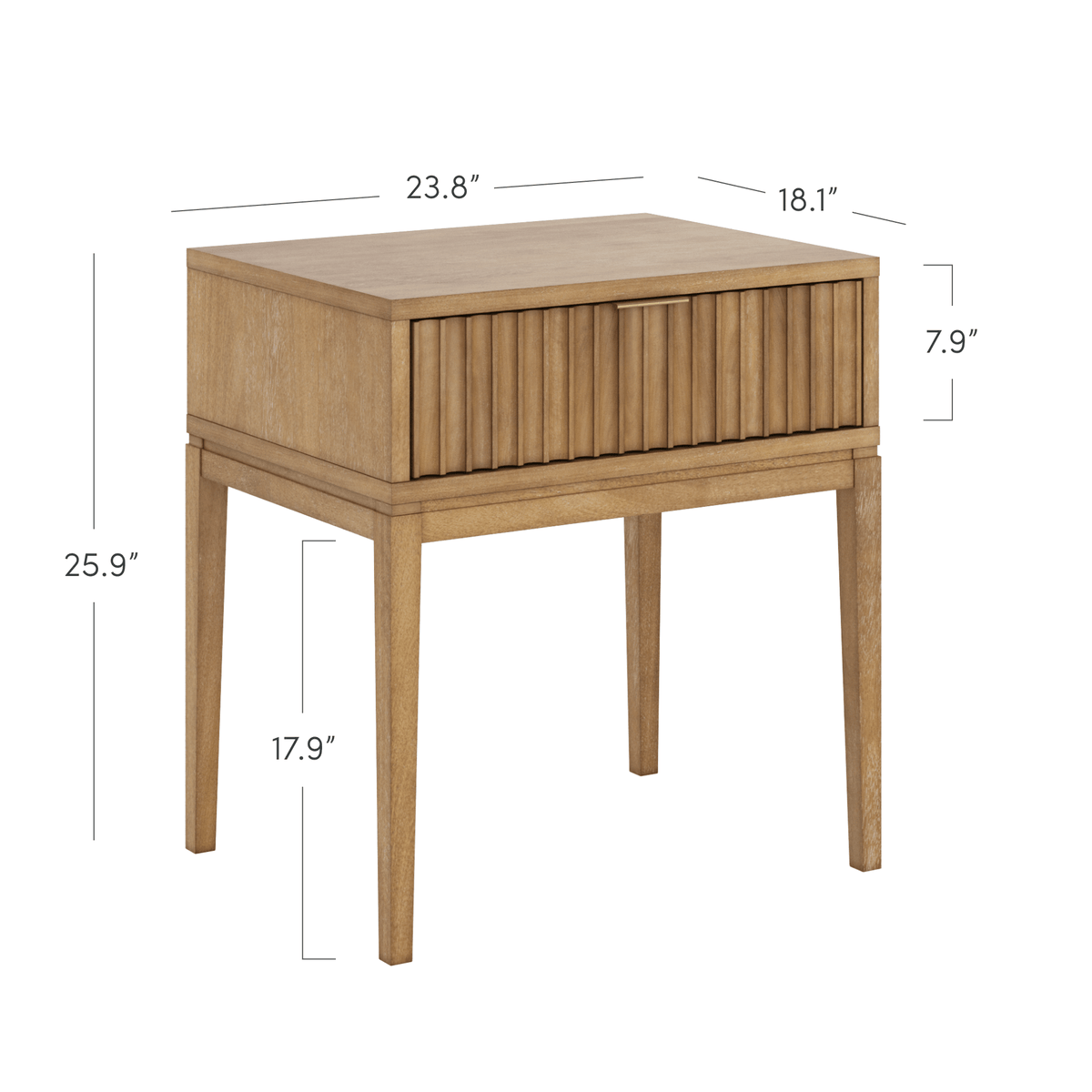 Bohemian Wood Nightstand with Drawer Light Brown
