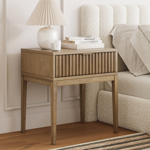 Bohemian Wood Nightstand with Drawer Light Brown